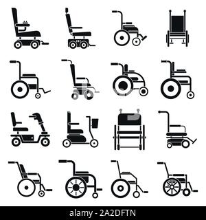 Mobilità sedia a rotelle set di icone. Semplice insieme di mobilità Sedia a rotelle icone vettoriali per il web design su sfondo bianco Illustrazione Vettoriale