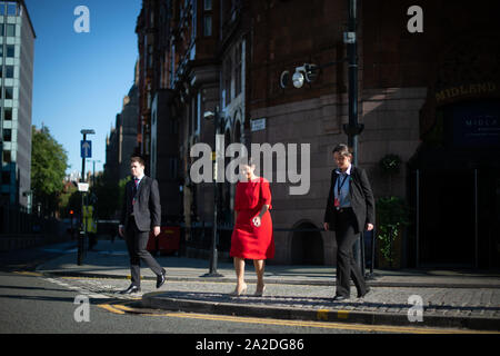 Manchester, Regno Unito. 2 ottobre 2019. Priti Patel, Segretario di Stato per il Dipartimento Home, durante il congresso del partito conservatore al Manchester Central Convention Complex, Manchester mercoledì 2 ottobre 2019 (credito: P Scaasi | MI News) Credito: MI News & Sport /Alamy Live News Foto Stock