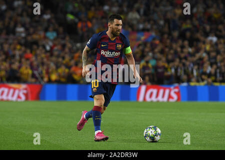 Barcellona, Spagna. 02oct, 2019. Lionel Messi del FC Barcelona durante la partita FC Barcelona v Inter de Milan, della UEFA Champions League stagione 2019/2020, data 2. Stadio Camp Nou. Barcelona, Spagna, 02 ott 2019. Credito: PRESSINPHOTO/Alamy Live News Foto Stock