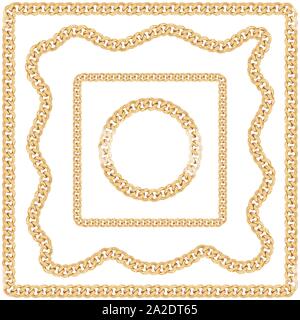 Bella striped golden nastri e catene. Modello di vettore di illustrazione. Abstract Vintage patch per sciarpe, stampa tessuto tessile. su bianco backgrou Illustrazione Vettoriale