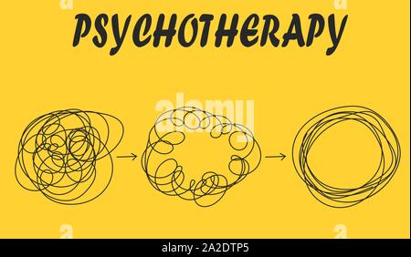 Groviglio aggrovigliati e non si attorciglino. Metafora astratta, concetto di soluzione dei problemi in psicoterapia Illustrazione Vettoriale