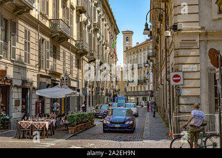 Edifici lungo via Corte d'Appello nel cuore della Città Vecchia di ,Torino,Italia Foto Stock