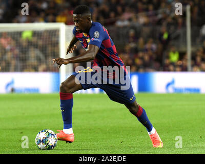 Barcellona, Spagna. 02oct, 2019. Ousmane Dembele del FC Barcelona durante la partita FC Barcelona v Inter de Milan, della UEFA Champions League stagione 2019/2020, data 2. Stadio Camp Nou. Barcelona, Spagna, 02 ott 2019. Credito: PRESSINPHOTO/Alamy Live News Foto Stock