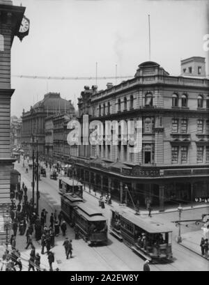 Tram elettrico, George Street, David Jones Corner Foto Stock