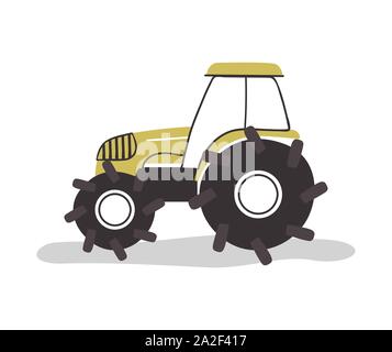 Trattore agricolo veicolo isolato su sfondo bianco. Appartamento moderno in stile cartoon Agricoltura Industria trasporto. Illustrazione Vettoriale