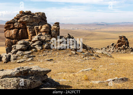 Impressioni della bella umana paesaggio libero del nord della Mongolia Foto Stock