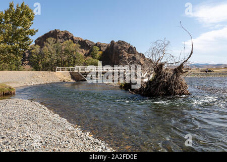 Impressioni della bella umana paesaggio libero del nord della Mongolia Foto Stock