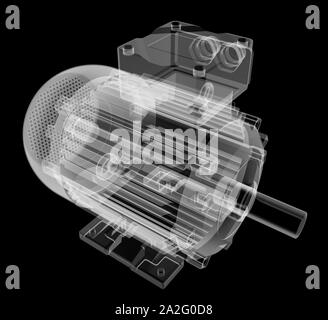 Motore elettrico X-Ray stile. Isolato su sfondo nero. 3D illustrazione Foto Stock