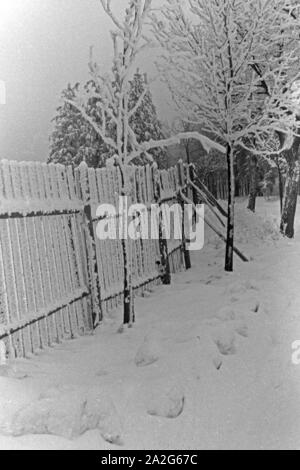 Ein zugeschneiter Garten, Deutschland 1930er Jahre. Un giardino nevicato in Germania 1930s. Foto Stock
