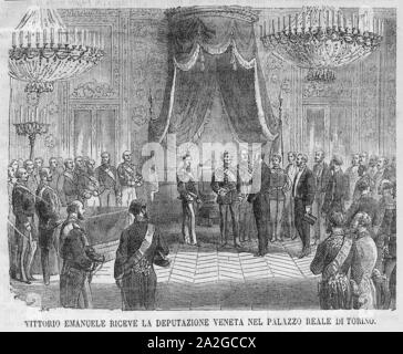 Emporio Pittoresco 1866, p. 1201 - Vittorio Emanuele riceve la deputazione veneta. Foto Stock
