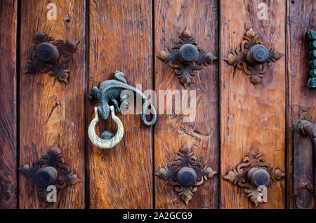 Dettaglio di una porta con la lucertola respingente a Cartagena Foto Stock
