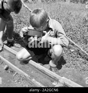 Hitlerjungen löschen ihren Durst un einem Brunnen in der Nähe von Spitz in Niederösterreich, Österreich 1930er Jahre. Hitler giovani di bere da un pozzo di Spitz, Austria Inferiore, Austria 1930s. Foto Stock