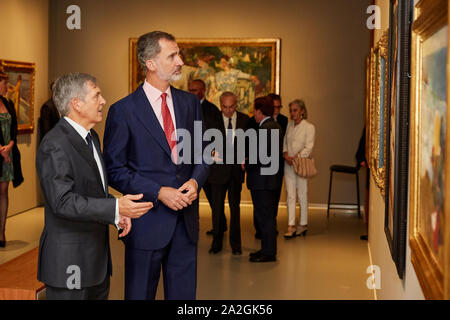 Madrid, Spagna. 02oct, 2019. Il re Felipe vi assiste il 'Spanish pittura ottocentesca, da Goya al modernismo' inaugurazione mostra a Maria Cristina Masaveu Peterson Foundation. Credito: SOPA Immagini limitata/Alamy Live News Foto Stock