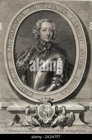 Incisione di Louis de Lorraine, principe di Lambesc (1725-1761). Foto Stock