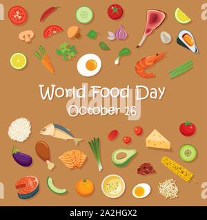 World food day poster modello e background. Illustrazione Vettoriale