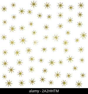 Oro fiocchi di neve scintillante seamless pattern su sfondo bianco Illustrazione Vettoriale