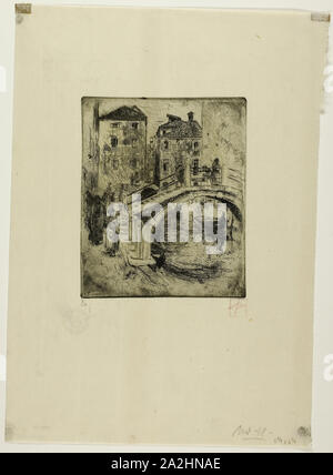 Canale veneziano e ponti, 1886, Robert Frederick Blum, Americano, 1857-1903, Stati Uniti, incisione su avorio carta vergata, 152 x 125 mm (l'immagine/piastra), 330 x 230 mm (foglio Foto Stock