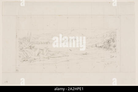 La piccola colonia francese a Akaroa, 1845, 1865, Charles Meryon, Francese, 1821-1868, Francia, grafite su avorio carta intessuta, 125 × 201 mm Foto Stock