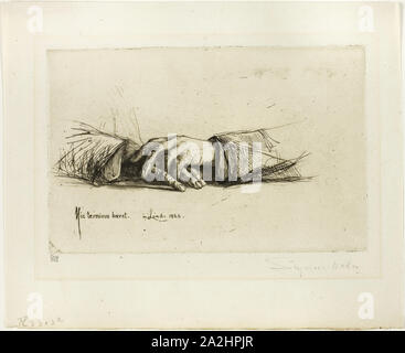 Mani giunte, 1865, Francis Seymour Haden, Inglese, 1818-1910, Inghilterra, Attacco con puntasecca su avorio carta vergata, 136 × 212 mm (immagine/piastra), 219 × 165 mm (foglio Foto Stock