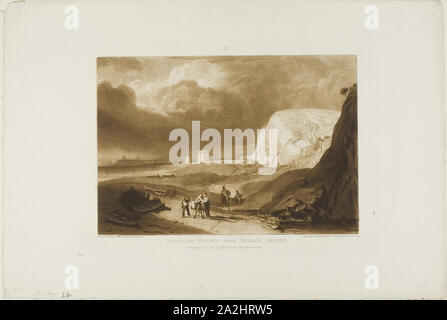 Martello torri nei pressi di Bexhill, Sussex, piastra 34 dal Liber Studiorum, pubblicato a giugno 1811, Joseph Mallord William Turner (Inglese, 1775-1851), inciso da William dire (Inglese, 1768-1834), l'Inghilterra, di attacco e di incisione in marrone su avorio carta intessuta, 177 × 260 mm (nell'immagine), 207 × 288 mm (piastra), 298 × 442.5 mm (foglio Foto Stock