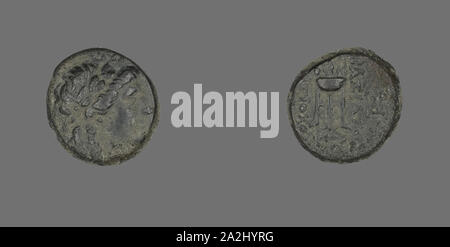 Medaglia raffigurante il dio Apollo, 261/246 BC, greco, antica Grecia, rame, Diam. 1.7 cm, 5,11 g Foto Stock