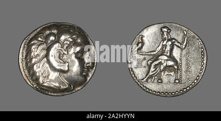 Tetradrachm (moneta) raffigurante Alessandro Magno, 336/323 BC, greco, coniate in Macedon, Impero Romano, argento, Diam. 2.9 cm, 17.03 g Foto Stock