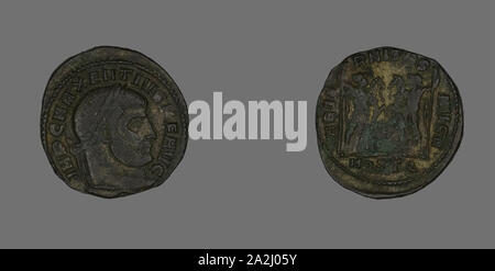 Follis (moneta) raffigurante l'imperatore Massenzio, annuncio 309/312, romana, coniate in Ostia, Impero Romano, bronzo, Diam. 2.6 cm, 6,14 g Foto Stock