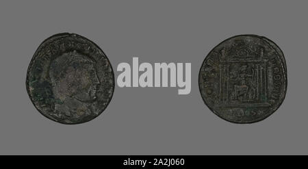 Follis (moneta) raffigurante l'imperatore Massenzio, annuncio 309/312, romana, coniate in Roma, Impero Romano, bronzo, Diam. 2,5 cm, 6,80 g Foto Stock