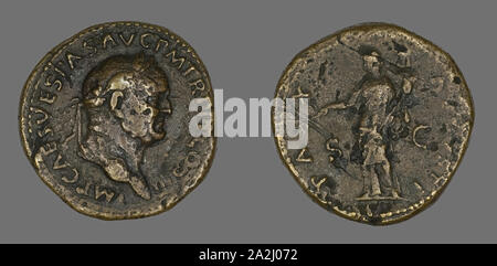 Sestertius (moneta) raffigurante l'imperatore Vespasiano, annuncio 71, Romano, Impero Romano, bronzo, Diam. 3.3 cm, 25.87 g Foto Stock