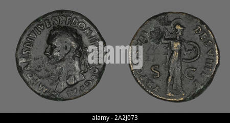 Sestertius (moneta) raffigurante l'Imperatore Domiziano, AD 81, Romano, coniate in Roma, Impero Romano, bronzo, Diam. 3.4 cm, 24,45 g Foto Stock