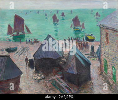 La partenza delle barche, Étretat, 1885, Claude Monet, Francese, 1840-1926, Francia, olio su tela, 73,5 × 93,5 cm (28 5/16 × 36 13/16 in Foto Stock