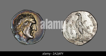 Tetradrachm (moneta) raffigurante il re Tolomeo I, 253/252 BC, regno di Tolomeo II (285-247 BC), Greco-Egyptian, pneumatico, argento, Diam. 2.7 cm, 14.14 g Foto Stock