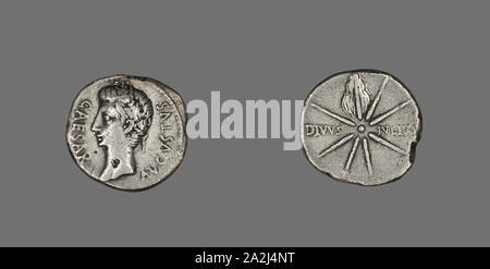 Denario (moneta) raffigurante l'imperatore Augusto, 19/18 BC, romana, coniate in Spagna, Italia, argento, Diam. 2 cm, 3,47 g Foto Stock