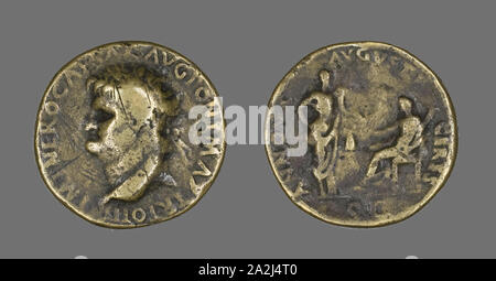 Sestertius (moneta) raffigurante l'imperatore Nerone, annuncio 54/68, Romano, Impero Romano, bronzo, Diam. 3.3 cm, 22.31 g Foto Stock