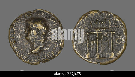 Sestertius (moneta) raffigurante l'imperatore Nerone, annuncio 54/69, Romano, Impero Romano, bronzo, Diam. 3.4 cm, 21.54 g Foto Stock