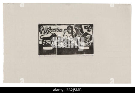 Tre persone, una maschera, una volpe e un uccello, testiera forLe sourire, 1899, stampato e pubblicato nel 1921, Paul Gauguin (Francese, 1848-1903), stampato da Pola Gauguin (danese, nato in Francia, 1883-1961), pubblicata da Christian Cato, Copenaghen, Francia, legno-blocco di stampa con inchiostro nero su avorio Cina carta, 103 × 184 mm (nell'immagine), 268 × 425 mm (foglio Foto Stock