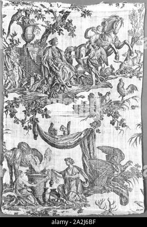 Les Quatre Parti du Monde (quattro trimestri del globo) (tessuti per arredamento), c. 1785, progettato da Jean Baptiste Huet (francese, 1745-1811), fabbricato da Christophe-Philippe Oberkampf (Francese, 1738-1815), Francia, Jouy-en-Josas, Francia, cotone, ad armatura a tela, calcografia stampato, 40,6 × 47,0 cm (16 × 18 1/2 in Foto Stock