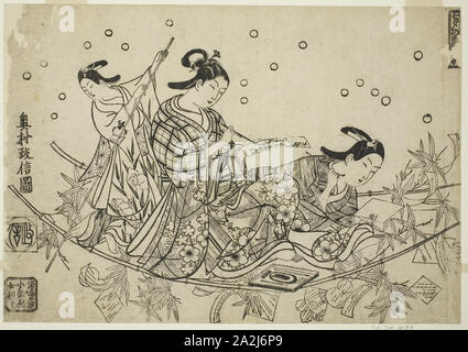 La traversata in battello Tanabata Tanabata (no towataru fune da parte), c. 1715, Okumura Masanobu, Giapponese, 1686-1764, Giappone, Woodblock stampa, Oban, sumizuri-e, 26,7 x 38,4 cm Foto Stock