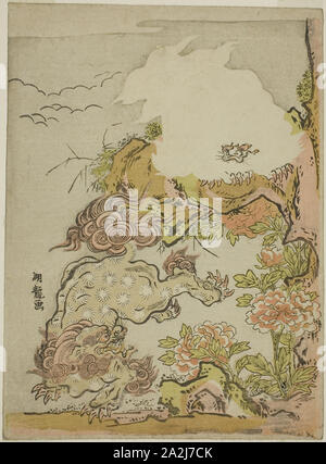 I Lions cinese e peonie, c. 1772, Isoda Koryusai, Giapponese, 1735-1790, Giappone, Color woodblock stampa, chuban, 10 3/8 x 7 5/8 in., Gibbons tra ciliegi, fine del XIX secolo, artista non identificato, Giapponese, attivo del XIX secolo, Giappone, due nella schermata del pannello, inchiostro e colori su seta, 168.5.0 x 166.4 cm (pittura Foto Stock