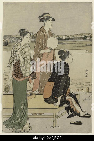 Crepuscolo estivo sulle rive del Fiume Sumida, c. 1784, Torii Kiyonaga, Giapponese, 1752-1815, Giappone, Color woodblock stampa, lamiera destra di oban dittico (lamiera sinistra: 1925.2656), 37,7 x 25,6 cm Foto Stock