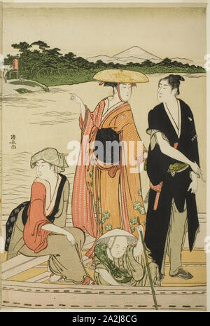 Traghetto sul fiume Rokugo, c. 1784, Torii Kiyonaga, Giapponese, 1752-1815, Giappone, Color woodblock stampa, lamiera destra di oban dittico, 38,3 x 25,9 cm Foto Stock