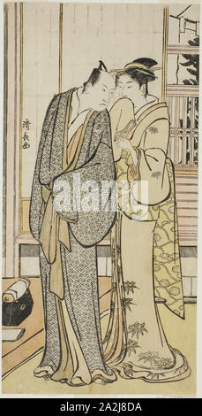 L'attore Ichikawa Yaozo III con una geisha, da un untitled serie di stampe che mostra gli attori nella vita privata, c. 1783/84, Torii Kiyonaga, Giapponese, 1752-1815, Giappone, Color woodblock stampa, hosoban, 29,2 x 14,5 cm Foto Stock