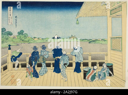 Sazai Hall presso il Tempio del Cinquecento Arhats (Gohyakurakanji Sazaido), dalla serie trentasei vedute del Monte Fuji (Fugaku sanjurokkei), c. 1830/33, Katsushika Hokusai 葛飾 北斎, Giapponese, 1760-1849, Giappone, Color woodblock stampa, Oban, 25,7 x 37,4 cm (10 1/8 x 14 11/16 in Foto Stock