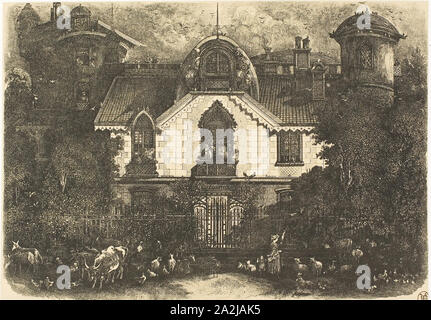 La casa incantata, 1871, Rodolphe Bresdin, Francese, 1825-1885, Francia, litografia di attacco (trasferimento) su crema carta Cina fissate su carta bianca di qualità carta, 172 × 243 mm (immagine/chine) 443 × 298 mm (foglio Foto Stock