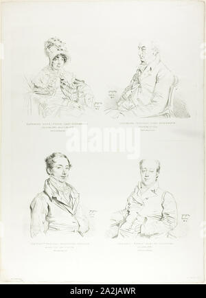 Quattro ritratti di famiglia, 1815, Jean Auguste-Dominique Ingres, francese, 1780-1867, Francia, quattro litografie in nero su un foglio di carta velina avorio carta, 615 × 443 mm Foto Stock