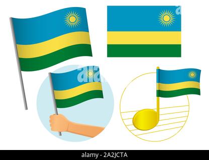 Ruanda bandiera icona set. Bandiera nazionale del Rwanda illustrazione Foto Stock