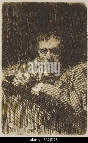 Un Painter-Etcher (Autoritratto), 1889, Anders Zorn, Svedese, 1860-1920, Svezia, incisione su avorio carta intessuta, 112 x 72 mm (nell'immagine), 118 x 79 mm (piastra), 492 x 395 mm (foglio Foto Stock