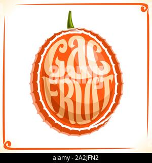 Il logo del vettore per il Gac frutta, etichetta con uno momordica cochinchinensis per il pacchetto di succo di frutta fresco o gelato, prezzo di etichetta con carattere originale per word gac Illustrazione Vettoriale