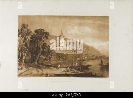 Ville de Thun, piastra 59 dal Liber Studiorum, pubblicata il 1 gennaio 1816, Joseph Mallord William Turner (Inglese, 1775-1851), incisa da Tho. Hodgetts, Inghilterra, di attacco e di incisione in marrone su avorio carta vergata, 179 × 265 mm (nell'immagine), 209 × 292 mm (piastra), 265 × 385 mm (foglio Foto Stock