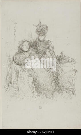 Madre e figlia [La Mère Malade] 1897, James McNeill Whistler, Americano, 1834-1903, Stati Uniti, Counterproof di litografia di trasferimento con sconcertante, in nero su bianco carta intessuta, 187 x 158 mm (nell'immagine), 263 x 165 mm (foglio Foto Stock